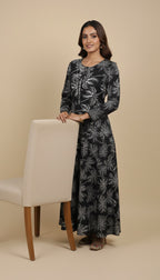 Black White Palm Print Khaddar 2 Piece Coord Suit | SuitsMeUK