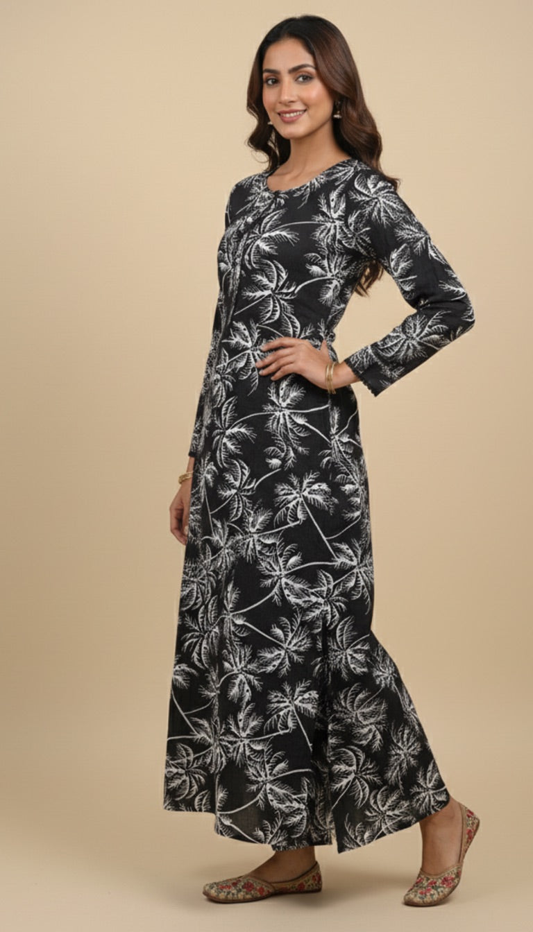 Black White Palm Print Khaddar 2 Piece Coord Suit | SuitsMeUK