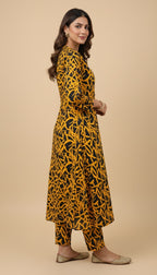 Black Yellow Abstract Print Cotton 2PC Coord Suit | SuitsMeUK