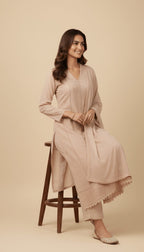 Blush Beige Embroidered Chiffon 3-Piece Anarkali Suit