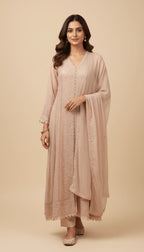 Blush Beige Embroidered Chiffon 3-Piece Anarkali Suit