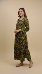 Canary Yellow Khaddar Leaf Print 2PC Coord Suit | SuitsMeUK