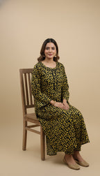 Canary Yellow Khaddar Leaf Print 2PC Coord Suit | SuitsMeUK