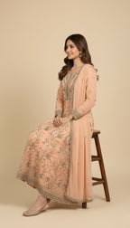 Caramel Glaze Embroidered Chiffon 3-Piece Anarkali Suit