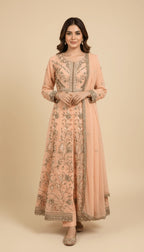 Caramel Glaze Embroidered Chiffon 3-Piece Anarkali Suit
