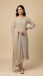 Champagne Blossom Embroidered Chiffon 3-Piece Trouser Suit