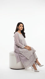 Lavender Mist Silver Embroidered Chiffon 3-Piece Sharara Suit