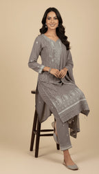 Dove Grey Embroidered Chiffon 3-Piece Trouser Suit