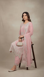 Dusty Rose Crystal Embellished Chiffon 3-Piece Sharara Suit