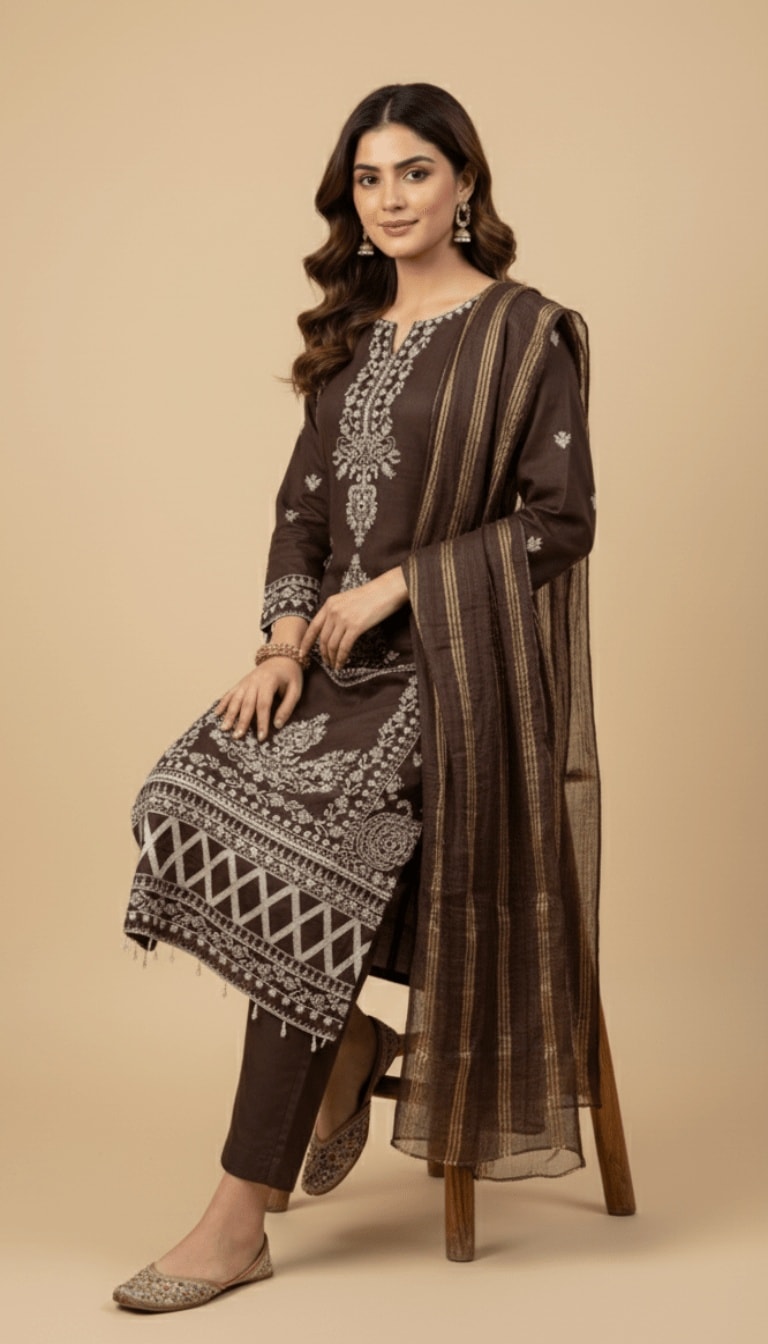 Cocoa Dream Embroidered Linen 3-Piece Trouser Suit