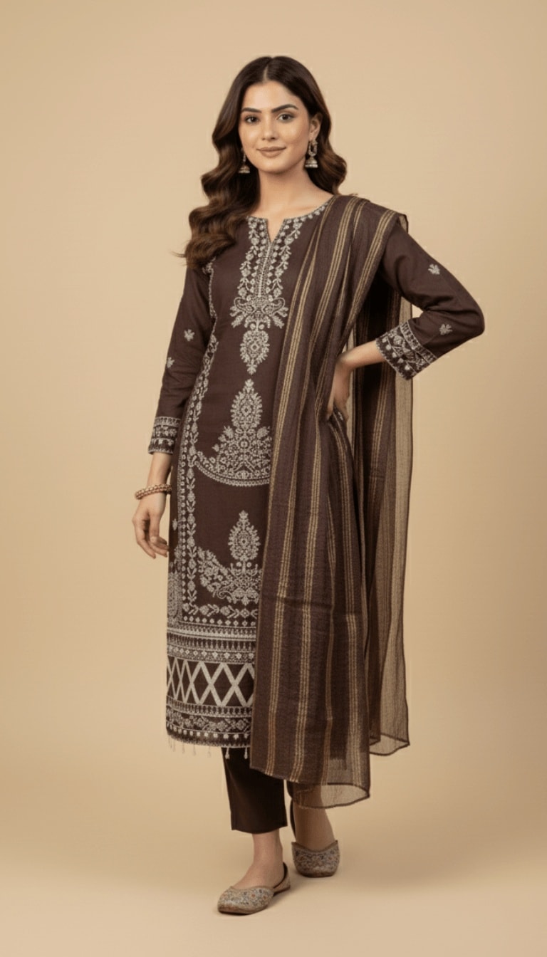 Cocoa Dream Embroidered Linen 3-Piece Trouser Suit