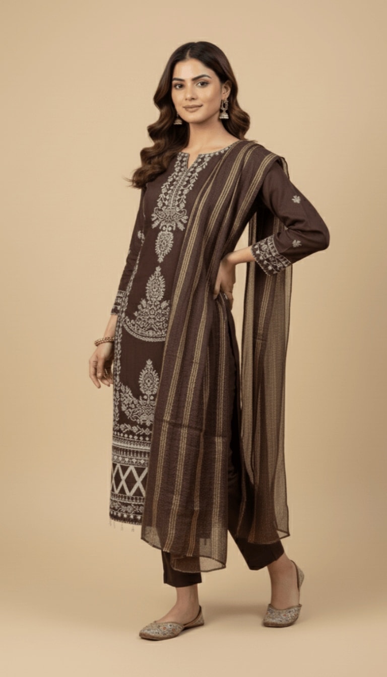 Cocoa Dream Embroidered Linen 3-Piece Trouser Suit