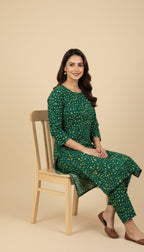 Green Yellow Micro Print Khaddar 2PC Coord Suit | SuitsMeUK