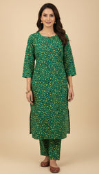 Green Yellow Micro Print Khaddar 2PC Coord Suit | SuitsMeUK