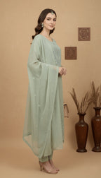 Laila Mint Green Embroidered Georgette 3-Piece Suit