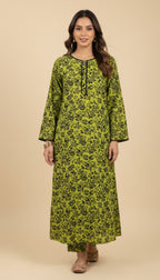 Lime Green Khaddar Floral Print 2PC Coord Suit | SuitsMeUK