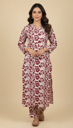 Maroon & Off-White Khaddar Floral Print 2PC Coord Suit | SuitsMeUK