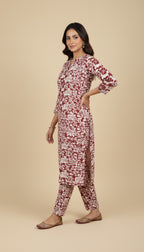 Maroon & Off-White Khaddar Floral Print 2PC Coord Suit | SuitsMeUK