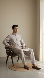 Men's Classic Taupe Grey Blended Kameez Shalwar 2-Piece Suit