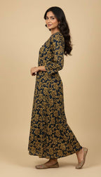 Navy Mustard Floral Khaddar Print 2PC Coord Suit | SuitsMeUK