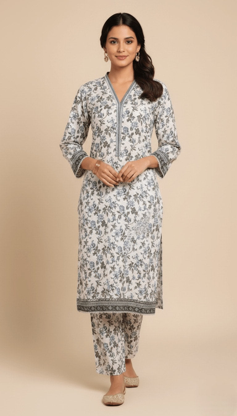 Binsaeed Off-White Floral Printed Khaddar 2-Piece Suit | SuitsMeUK