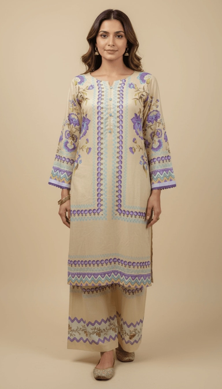 Meadow Dream Printed Lawn 3-Piece Plazo Suit