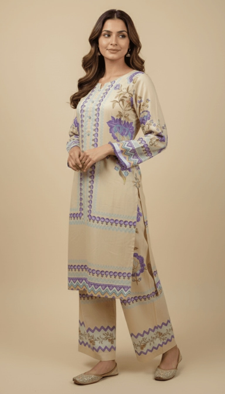 Meadow Dream Printed Lawn 3-Piece Plazo Suit
