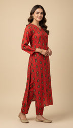 Red Gold Paisley Print Khaddar 2PC Coord Suit | SuitsMeUK