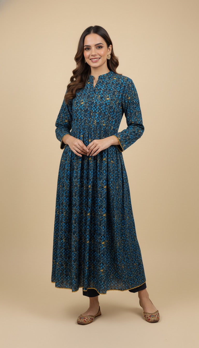 Teal Print Khaddar 2 Piece Coord Suit | SuitsMeUK