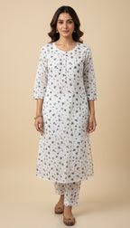 White & Grey Small Floral Print Cotton 2-Piece Coord Suit | SuitsMeUK