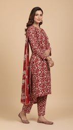 Binsaeed Three-Piece Khaddar Printed Crimson Floral Suit