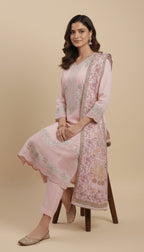 Light Pink Cotton Embroidered 3-Piece Trouser Suit