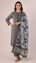 Binsaeed Three-Piece Khaddar Black Gold Printed Suit